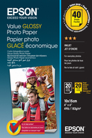 Carta fotografica Epson Value Glossy Photo Paper - 10x15cm 2x 20 Fogli (BOGOF) [C13S400044]