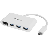 StarTech.com Hub USB 3.0 a 3 porte con Gigabit Ethernet - USB-C 3x USB-A Bianco [HB30C3A1GEA]