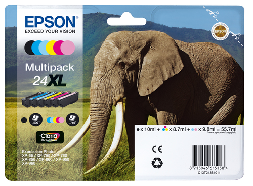 Cartuccia inchiostro Epson Elephant Multipack 6-colours 24XL Claria Photo HD Ink [C13T24384011]