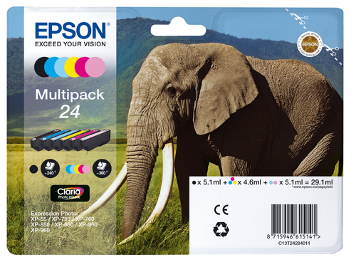 Cartuccia inchiostro Epson Elephant Multipack 6-colours 24 Claria Photo HD Ink [C13T24284011]