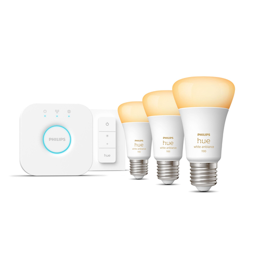 Philips by Signify Hue White ambiance Starter Kit Bridge + 3 Lampadine Smart E27 75W Dimmer Switch [929002468403]