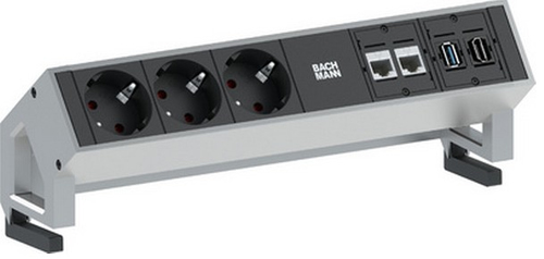 Bachmann 3x Schuko 2x CAT6 1x HDMI, USB3.0 prolunghe e multiple 1,5 m 3 presa(e) AC Nero, Acciaio inossidabile [902.502]