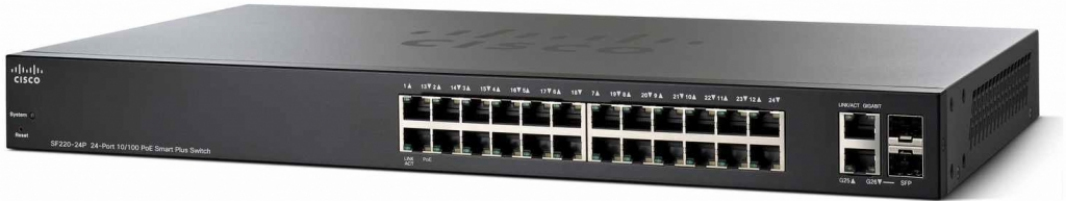 Cisco Small Business SF220-24P-K9-UK switch di rete Gestito L2 Fast Ethernet (10/100) Supporto Power over (PoE) Nero [SF220-24P-K9-UK]