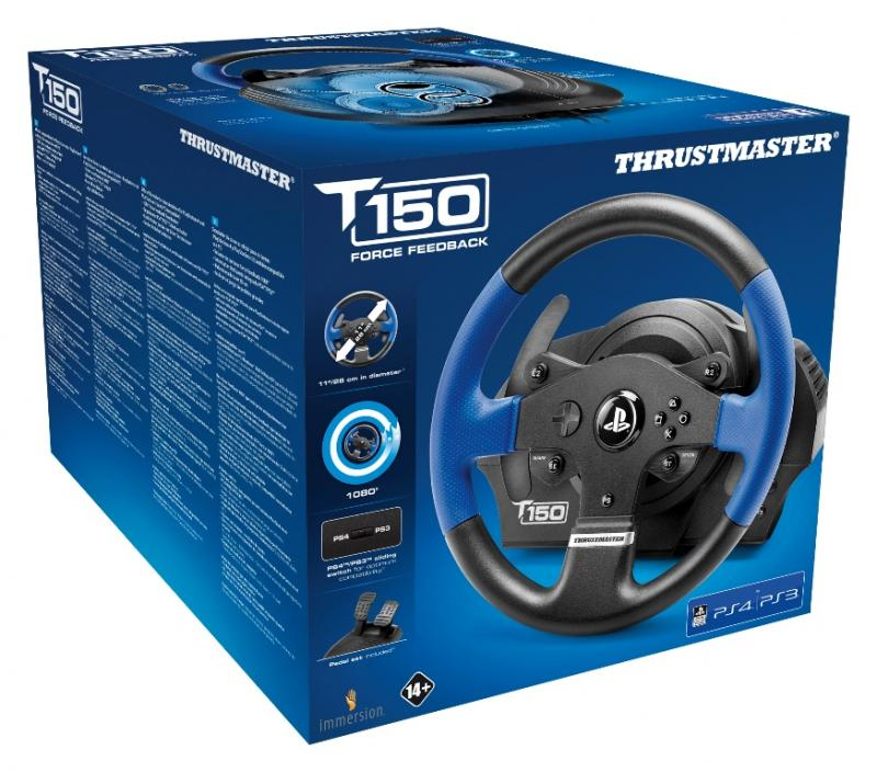 Thrustmaster T150 Force Feedback Nero, Blu USB Sterzo + Pedali PC, PlayStation 4, Playstation 3