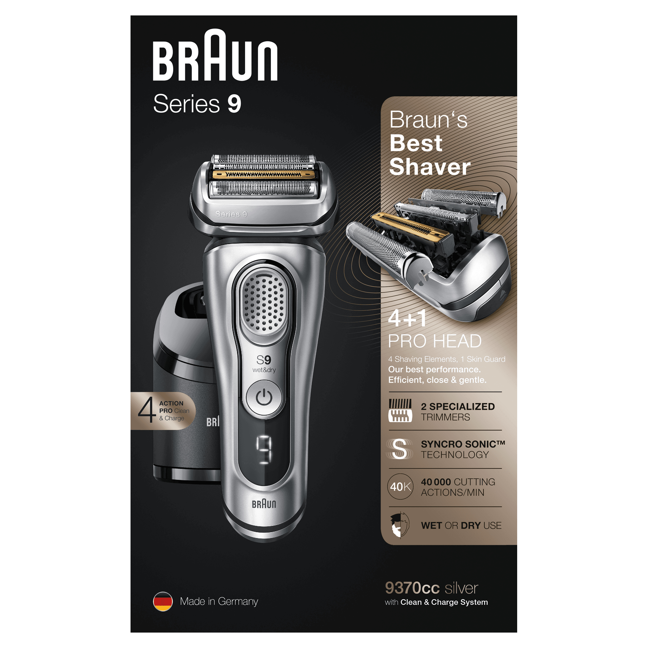 Braun Rasoio barba elettrico Pro+9510S Rasoio barba Braun SERIES 9 Pro+  9510S Black e Silver