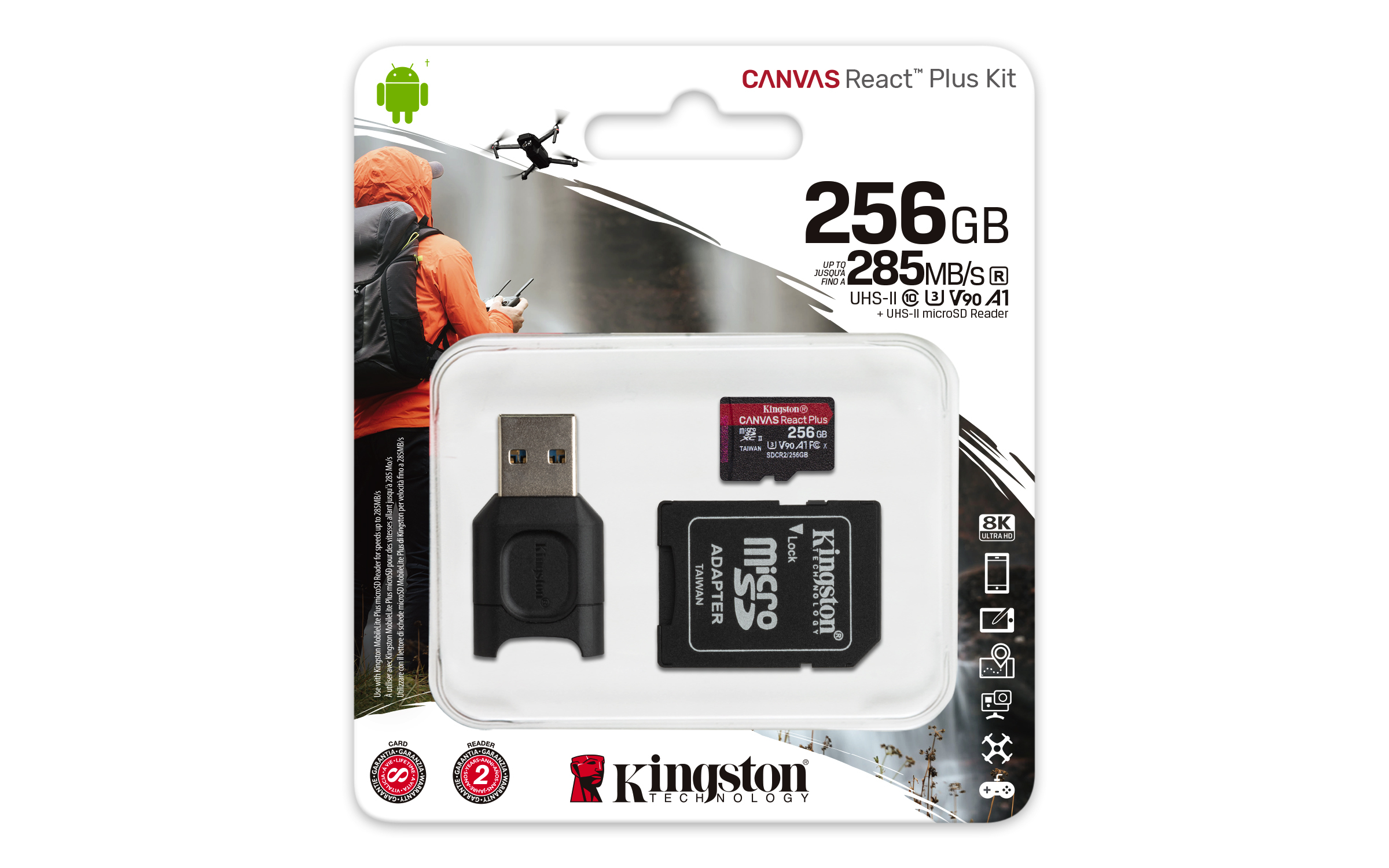 Memoria flash Kingston Technology Canvas React Plus 256 GB MicroSD UHS-II Classe 10 [MLPMR2/256GB]
