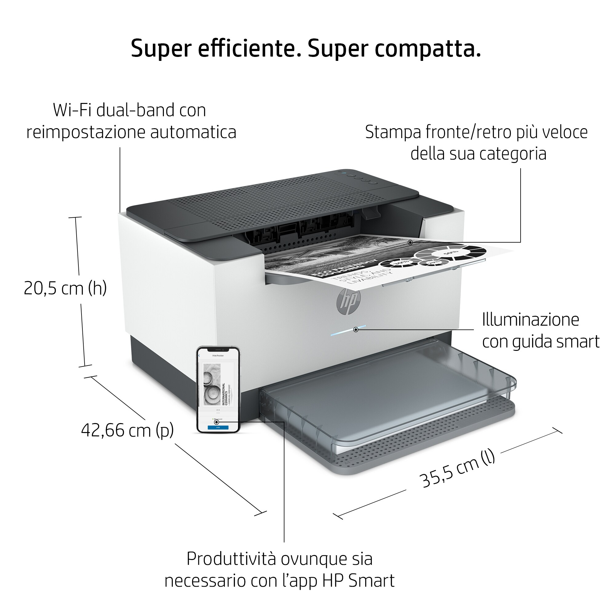 SCOPRI LE OFFERTE ONLINE SU Stampante laser HP LaserJet M209dw, Bianco e  nero, per Abitazioni piccoli uffici, Stampa, Stampa fronte/retro;  dimensioni compatte; risparmio energetico; Wi-Fi dual band [6GW62F]