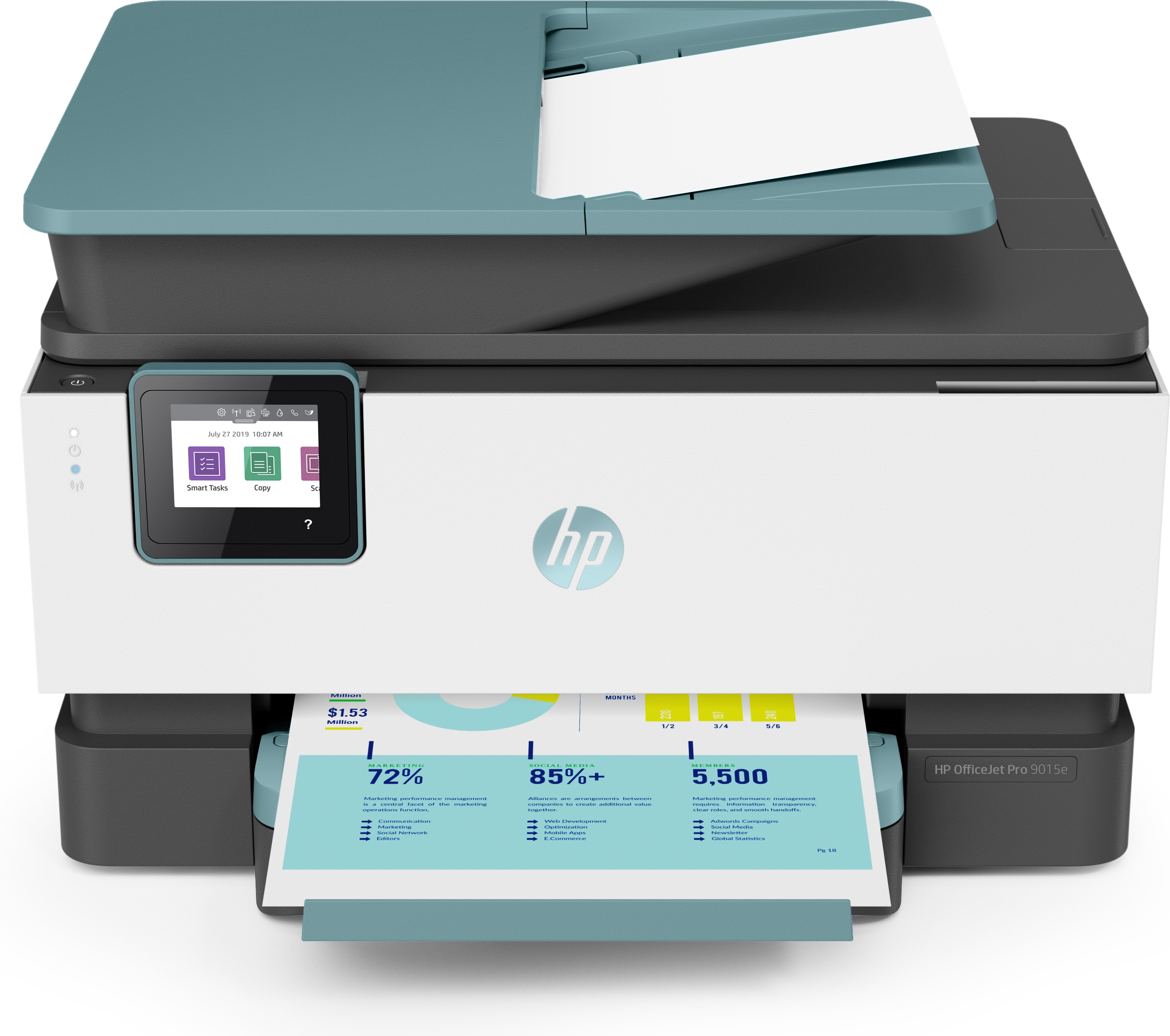 HP OfficeJet Pro Stampante multifunzione 9015e, Colore, per Piccoli uffici, Stampa, copia, scansione, fax, ADF da 35 fogli; stampa porta USB frontale; scansione verso e-mail; fronte/retro; fronte/retro a due passaggi [OfficeJet 9015e All-i]