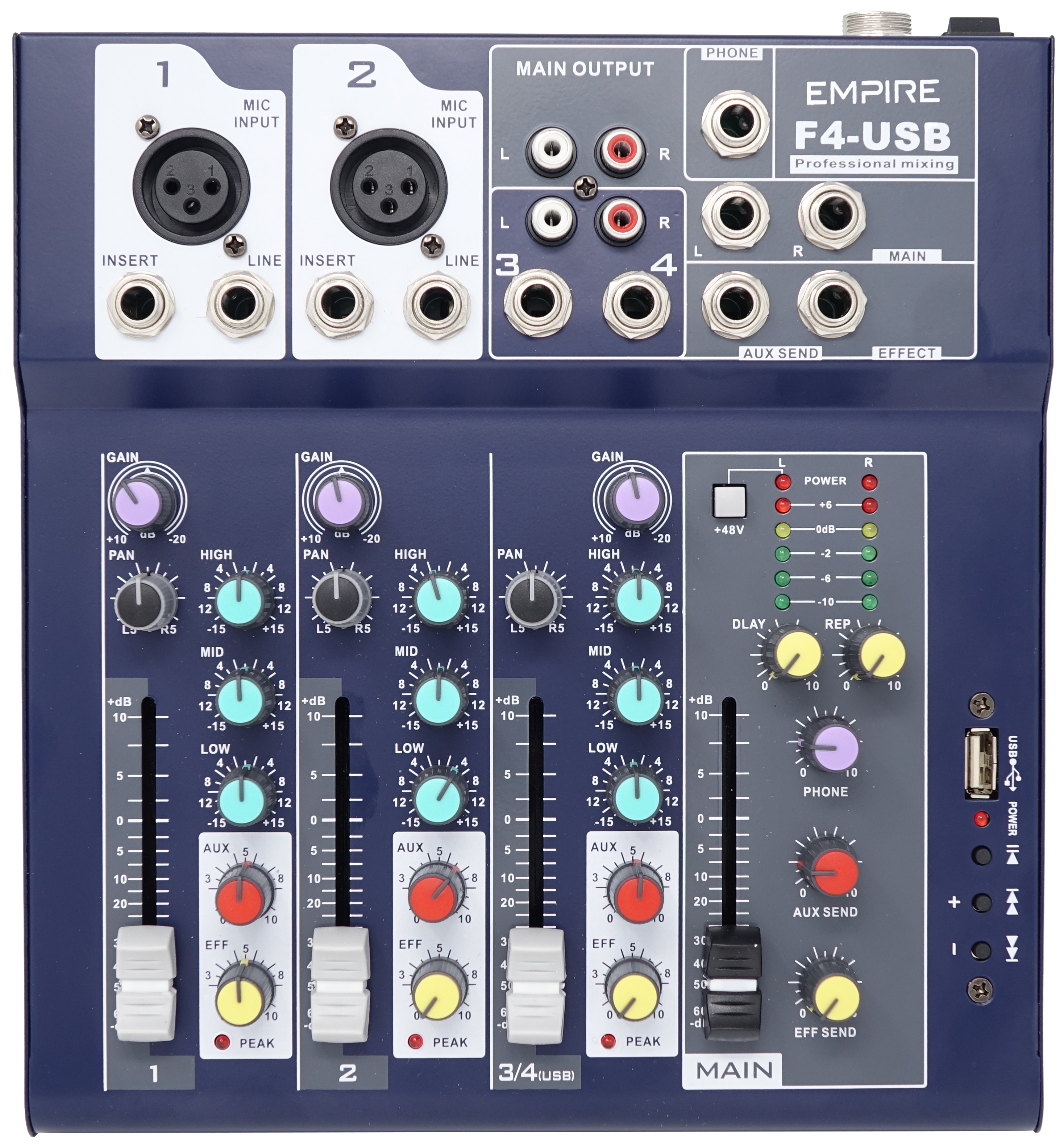 Mixer audio Empire Media F4-USB 4 canali Blu marino [EMSP.F4USB]