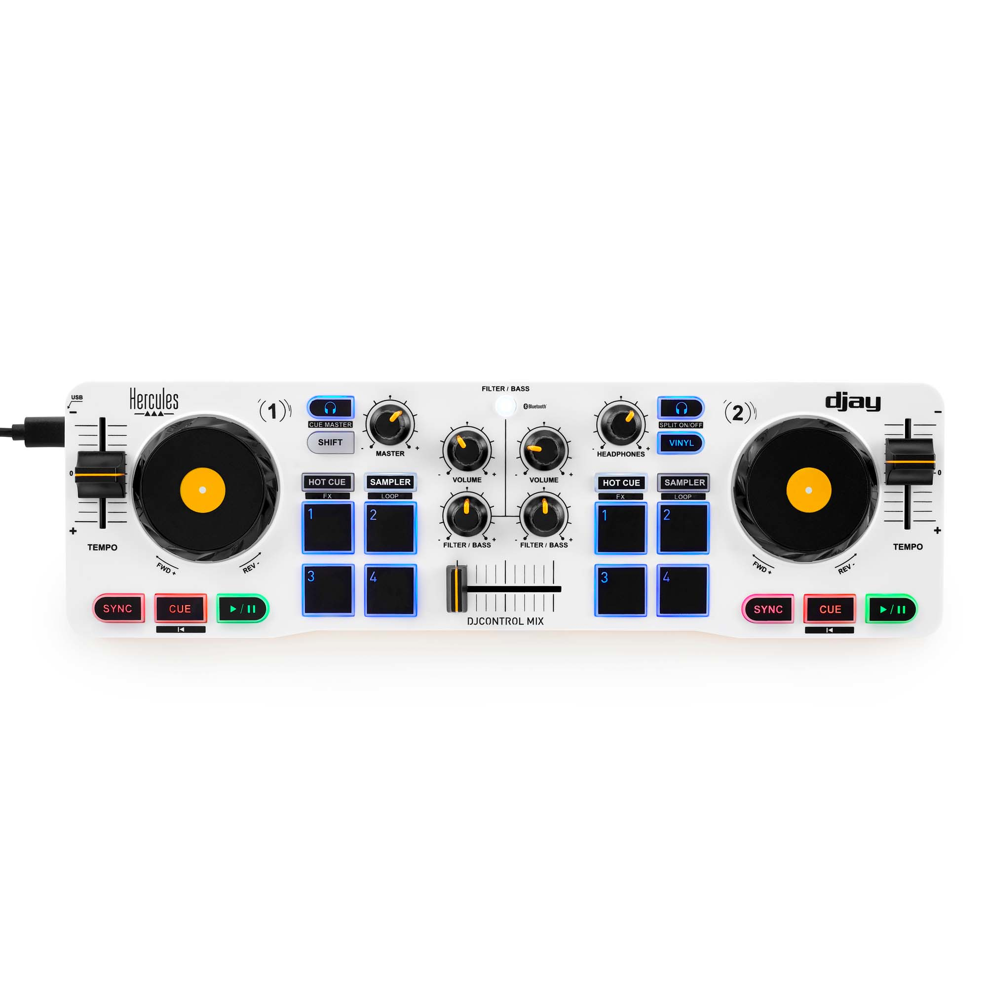 Controller per DJ Hercules DJControl Control MIX Bluetooth Pour Smartphone et tablettes ( Andoid e 2 canali Nero, Bianco, Giallo [4780921]