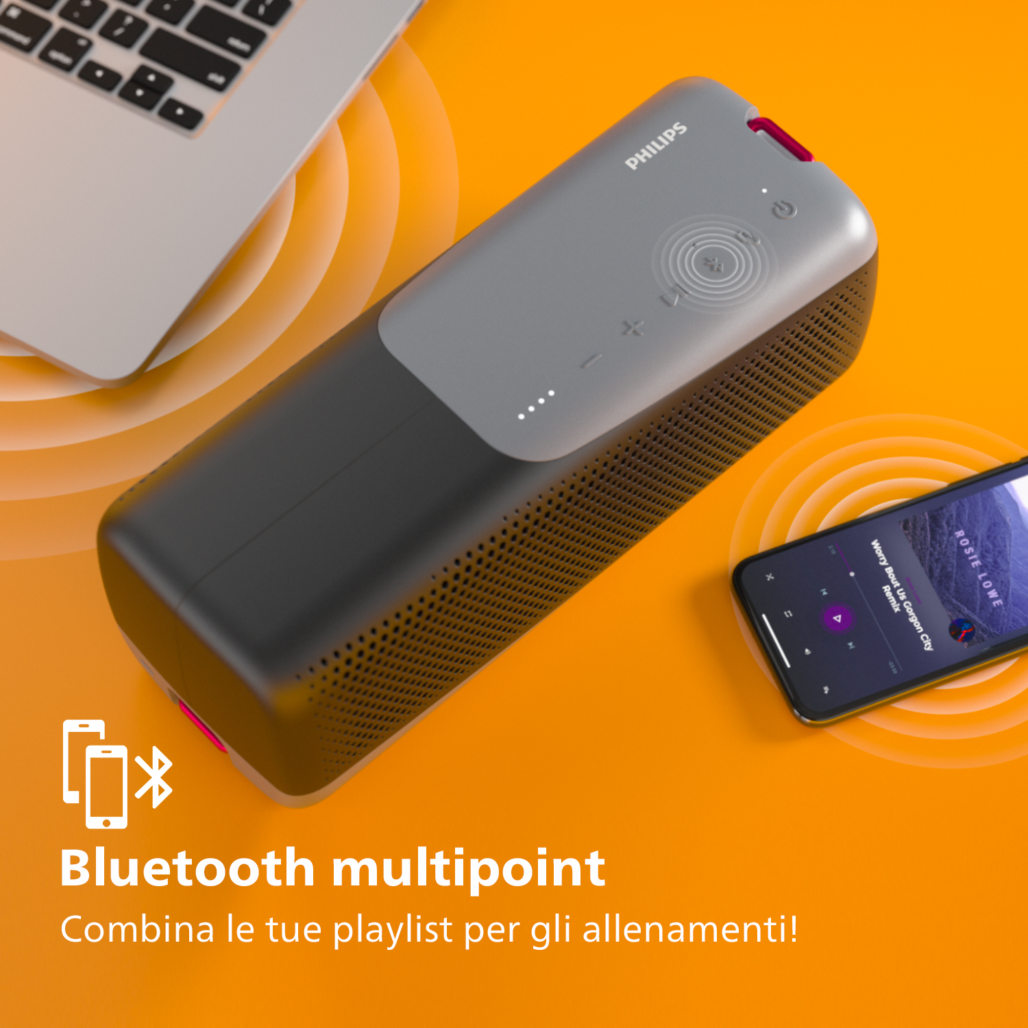 Philips TAS4807B Wireless speaker sport, Altoparlante portatile, Bluetooth Multipoint, IP67, Fino a 12 ore, (Nero) [TAS4807B/00]
