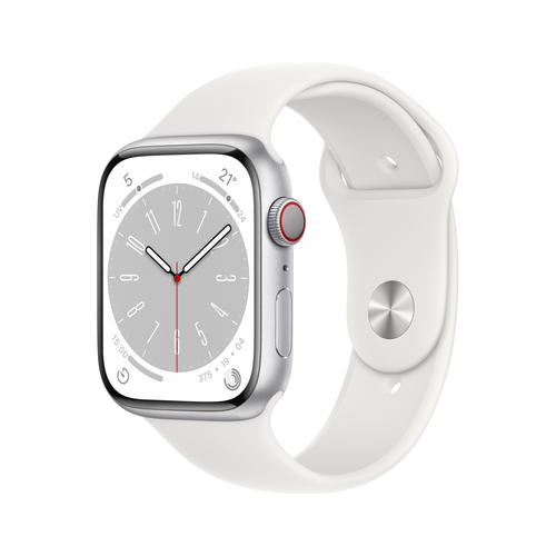Smartwatch Apple Watch Series 8 GPS + Cellular 45mm Cassa in Alluminio color Argento con Cinturino Sport Band Bianco - Regular [MP4J3TY/A]