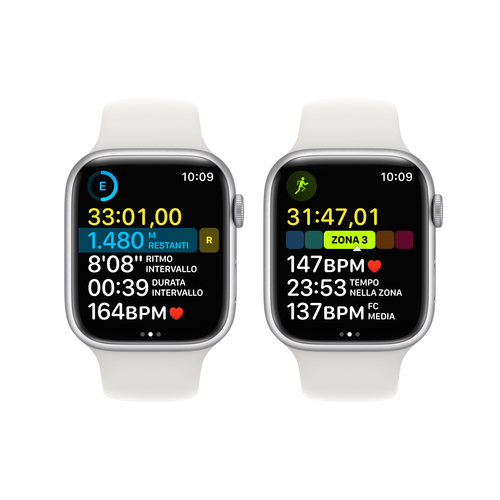 Smartwatch Apple Watch Series 8 GPS + Cellular 45mm Cassa in Alluminio color Argento con Cinturino Sport Band Bianco - Regular [MP4J3TY/A]