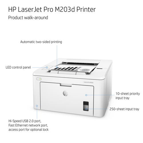 Stampante laser HP LaserJet Pro M203dn, Bianco e nero, per Abitazioni piccoli uffici, Stampa, Stampa da smartphone o tablet; fronte/retro; Cartuccia JetIntelligence [G3Q46A]