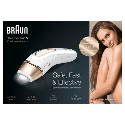 Epilatore a luce pulsata Braun Silk-expert Pro 5 PL5014 Luce Pulsata, Bianco/Oro, Corpo E Viso Con Rasoio Venus Smooth Custodia Esclusiva